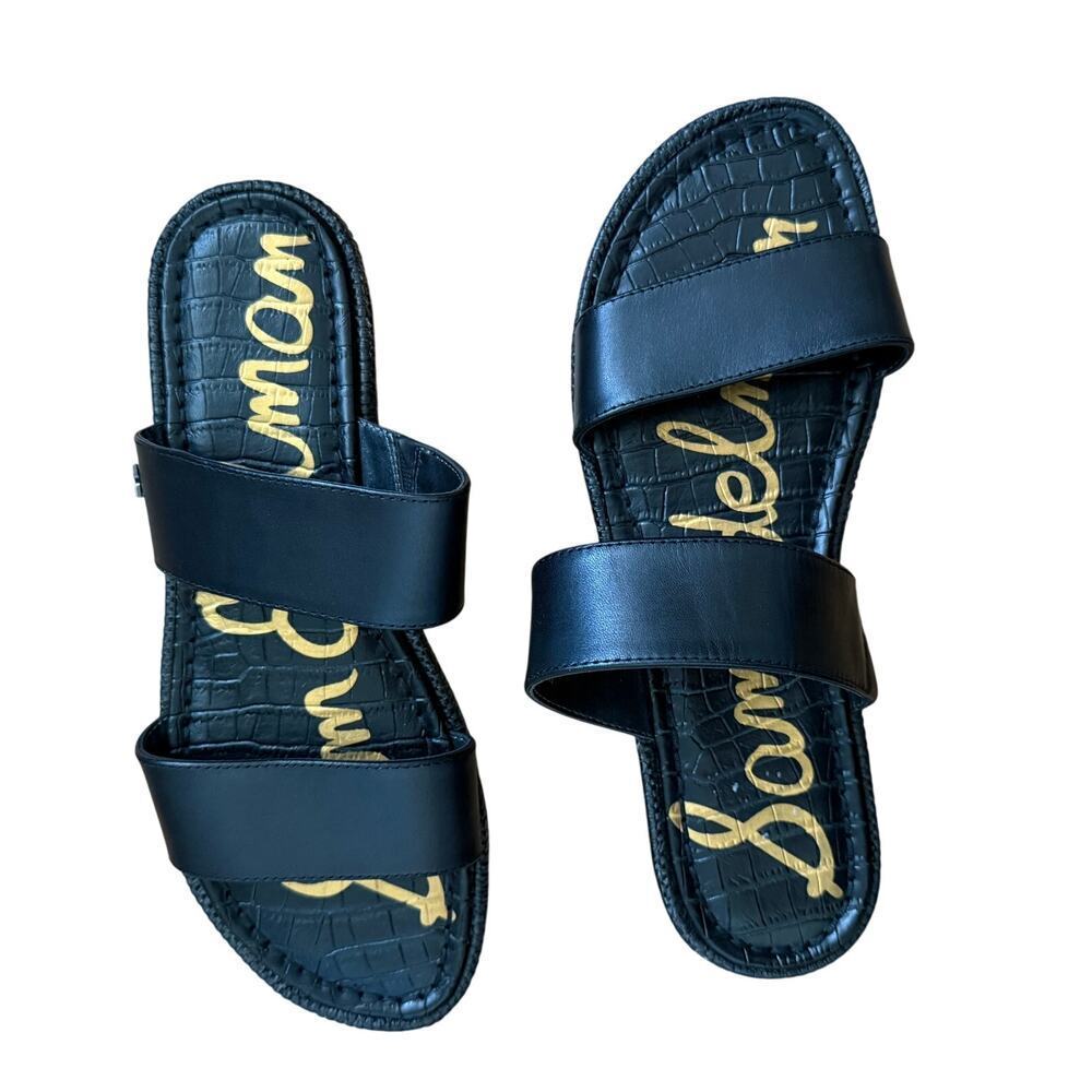 Sam Edelman Black Leather Lug Platform Sandals Size 7.5 Vacation Beach Classic